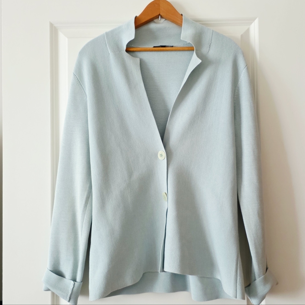 Eileen Fisher Silk Blend Cardigan Womens M Light Sea Green Preppy Coastal